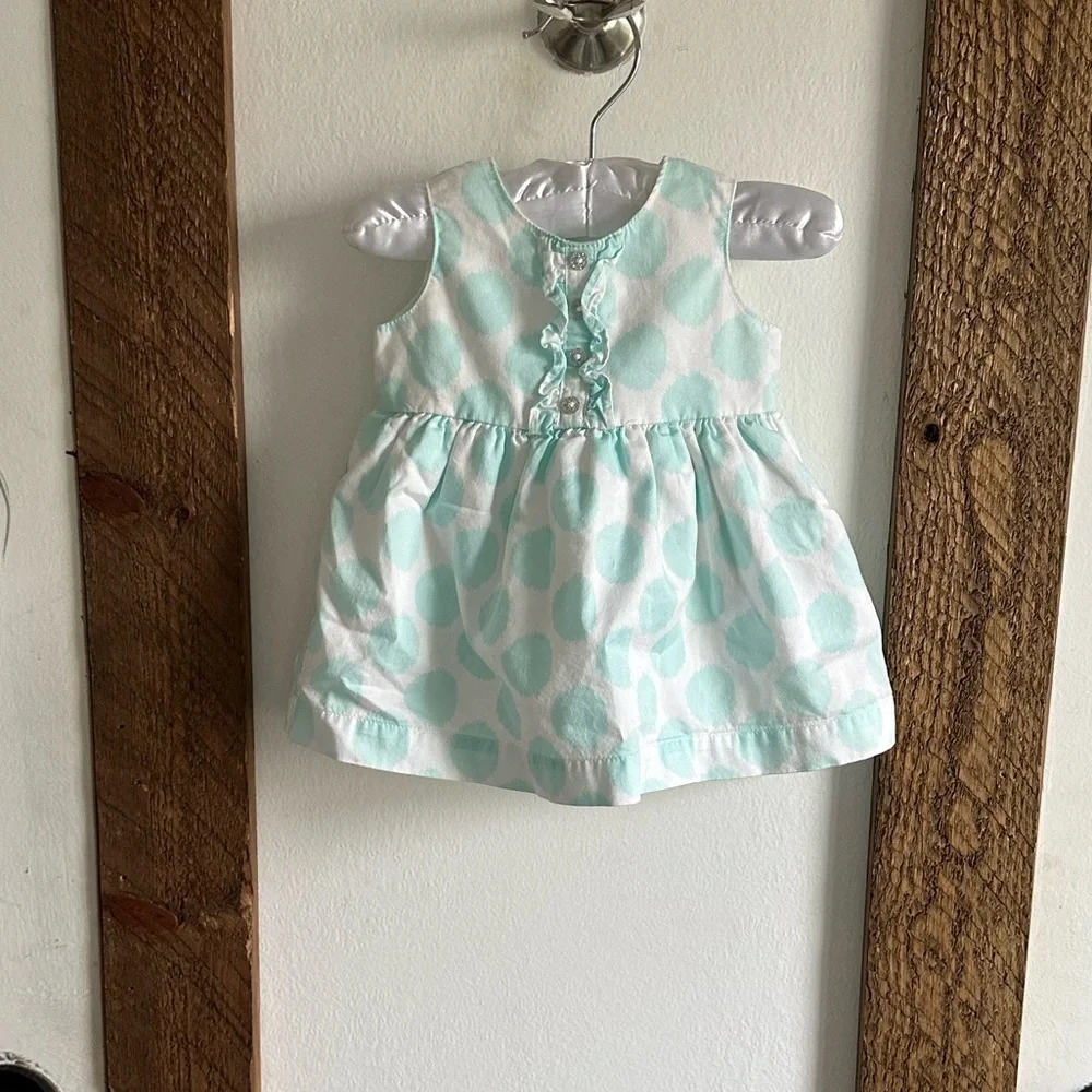 Carter’s Formal Sleeveless Polka Dot Dress Light Blue White 3 Months Baby Girl